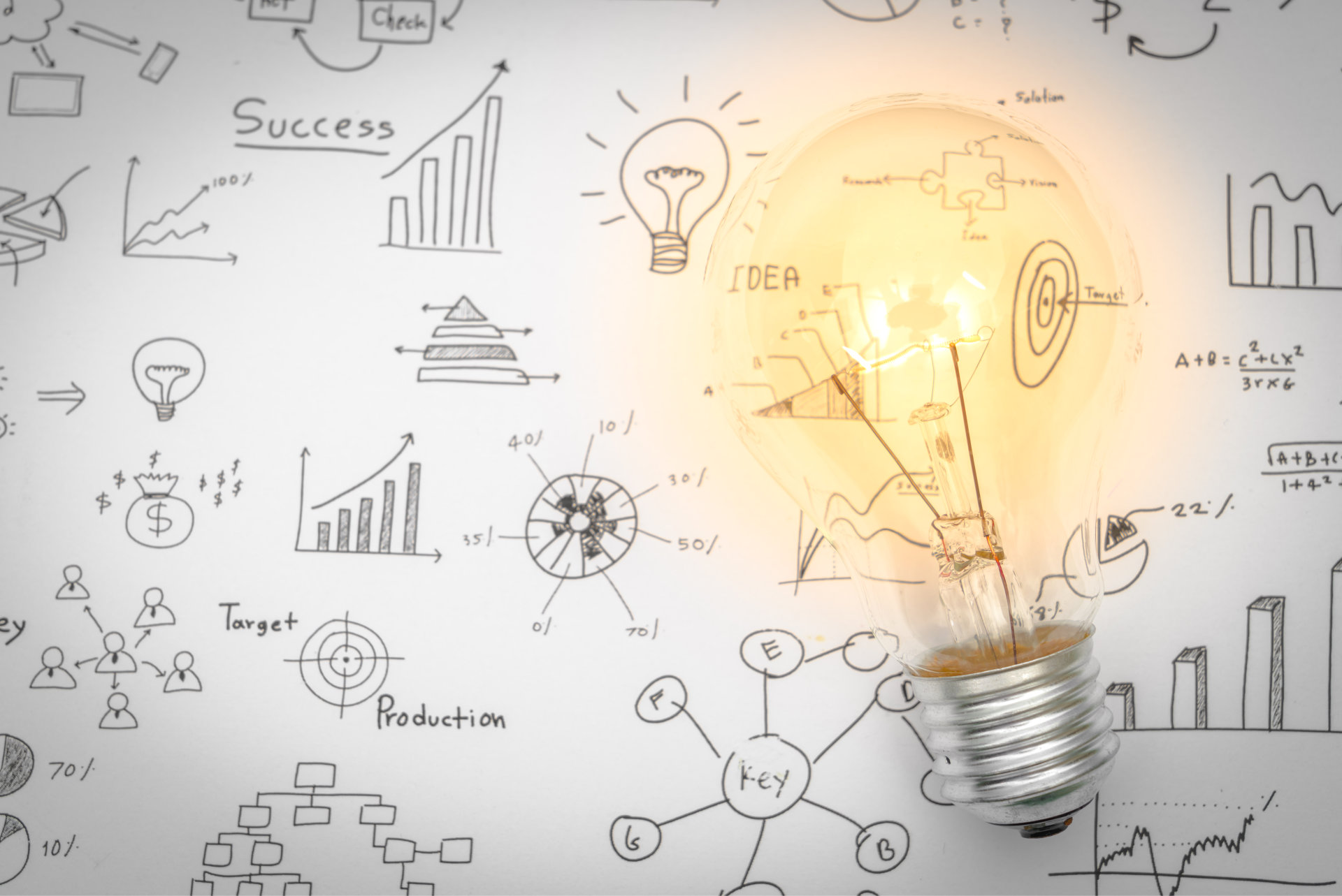 Light bulb with drawing graph Light bulb with drawing graph